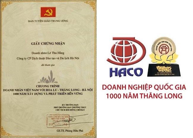 Giấy chứng nhận công ty Haco