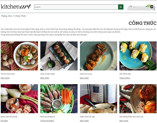 Website dạy nấu ăn online - Kitchenart.vn