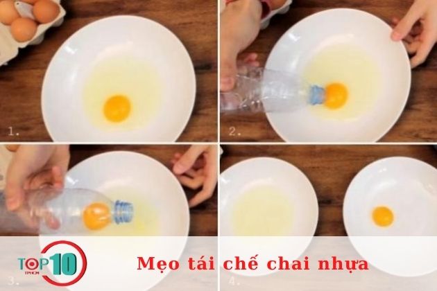 Tận dụng chai nhựa để tách lòng đỏ trứng| Nguồn: Internet