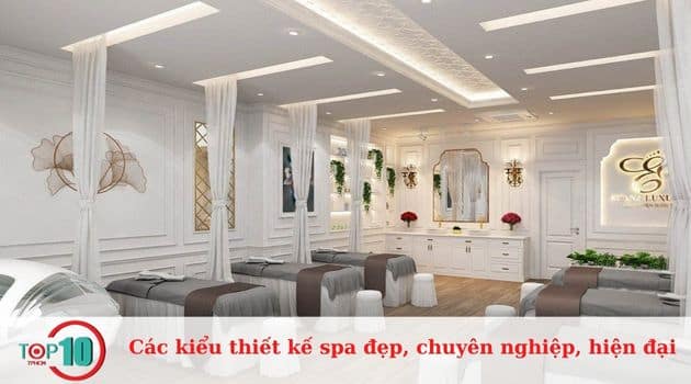 Thiết kế spa tone trắng gọn gàng