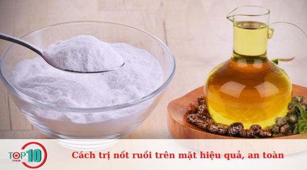 Tẩy nốt ruồi bằng dầu thầu dầu và baking soda