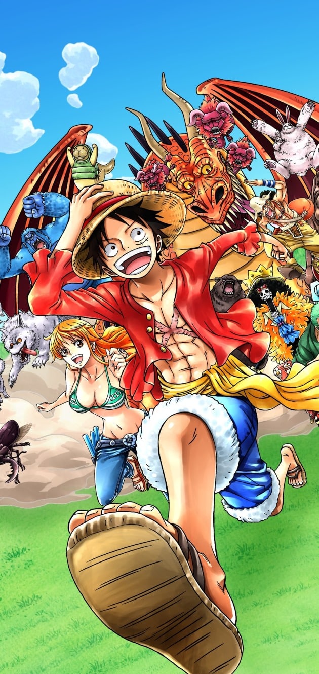 Hình ảnh băng mũ rơm One Piece đang chạy đua với nhau.