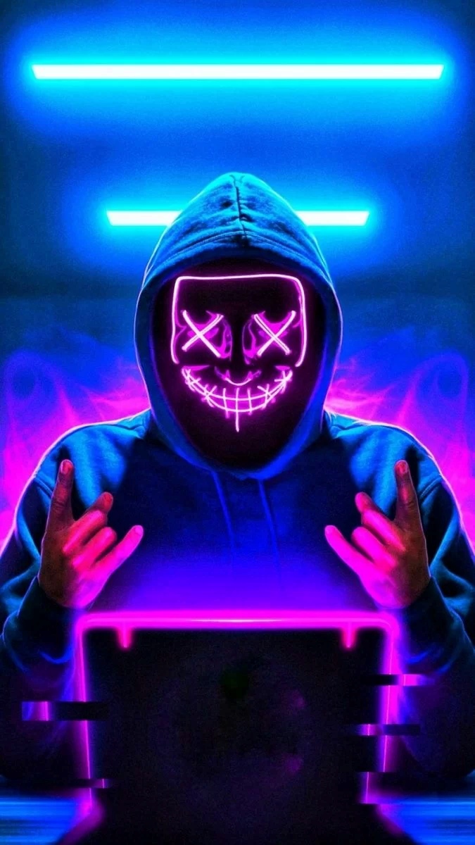 Hình ảnh hacker 3d neon 7 màu đầy màu sắc.