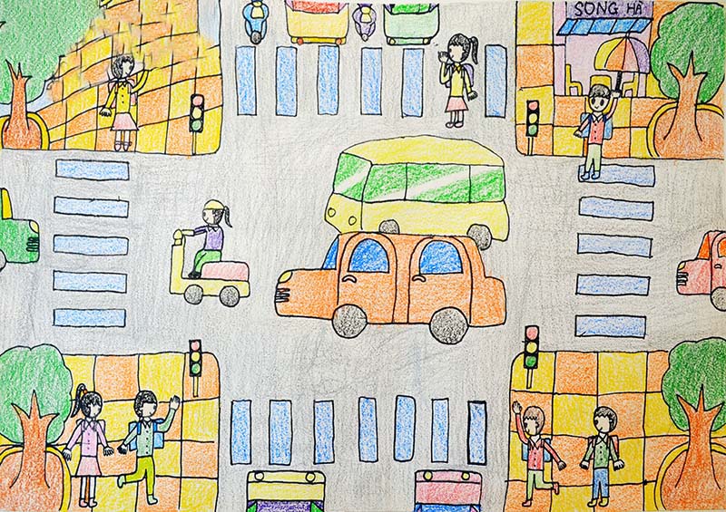 Vẽ tranh an toàn giao thông cực đẹp thể hiện ý tưởng sáng tạo.