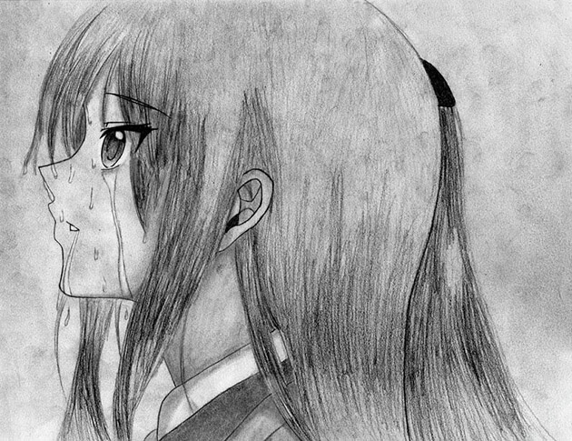 Hình vẽ nữ anime khóc ròng vì quá đau khổ.
