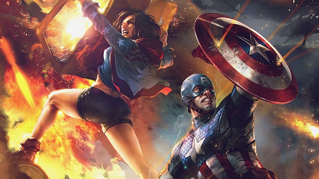 Ảnh Captain America chống đỡ kẻ thù.