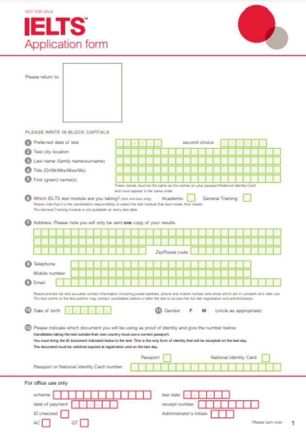 Mẫu đơn đăng ký thi IELTS tại BC