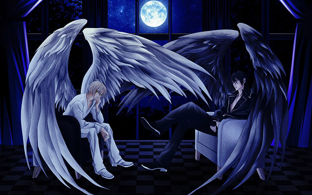 Ảnh anime Thiên thần và ác quỷ nam trong một đêm trăng.