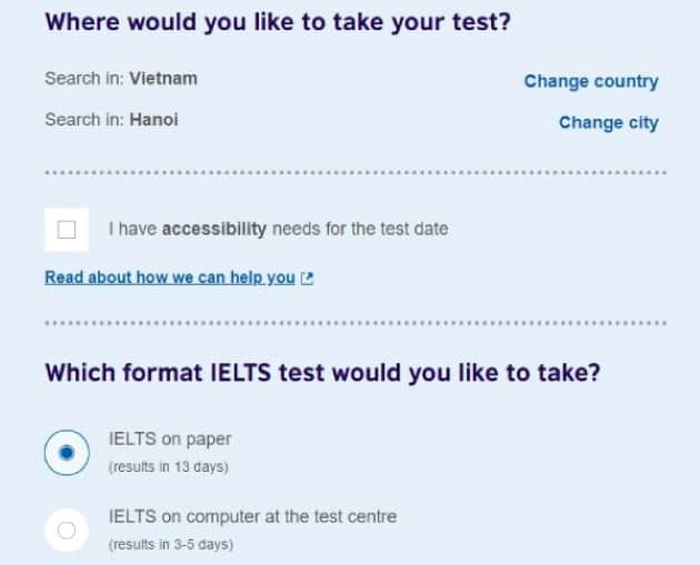 Lựa chọn địa điểm thi IELTS