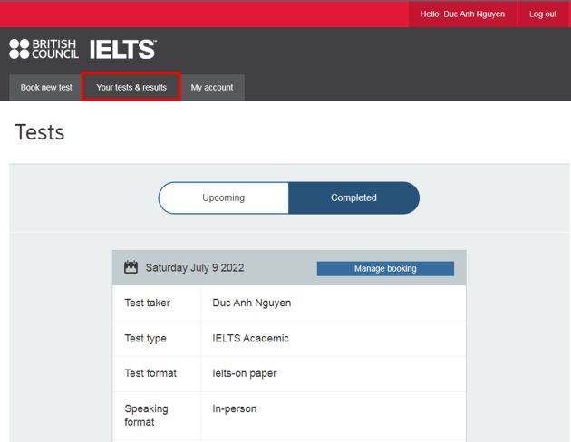 Các bước tra cứu điểm thi IELTS Online tại BC