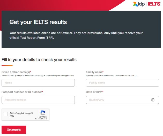 Các bước tra cứu điểm thi IELTS Online tại IDP