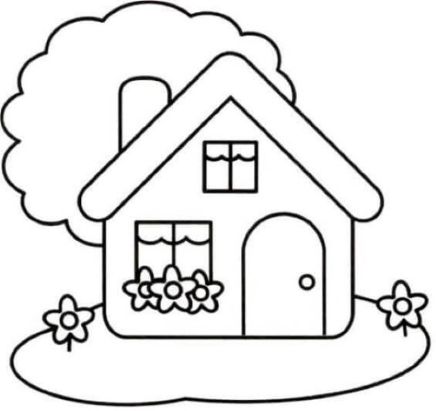 Mẫu ngôi nhà cho trẻ tô màu đơn giản