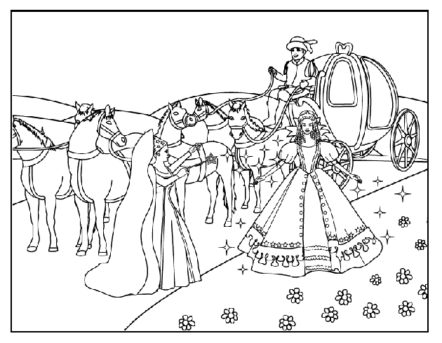 Hình ảnh công chúa Lọ Lem bên cỗ xe ngựa làm từ bí ngô của bà tiên.
