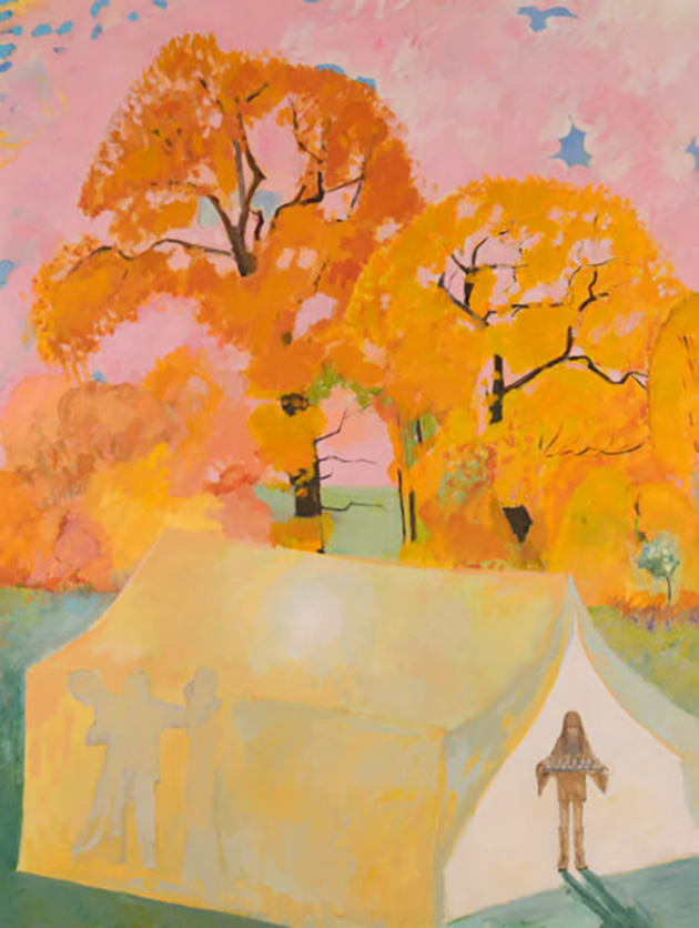 Tranh vẽ lều trại nghệ thuật mùa thu.
