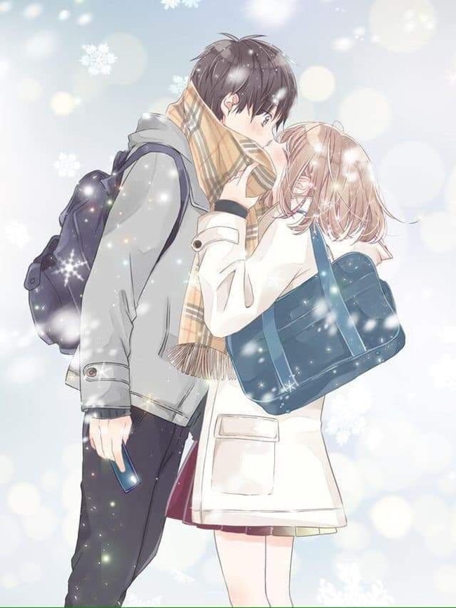 Hình anime tình yêu mùa đông ấm áp.