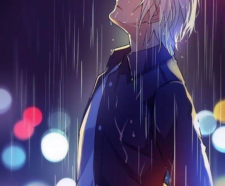 Ảnh anime nam thất tình đứng chết lặng trong cơn mưa tầm tã.