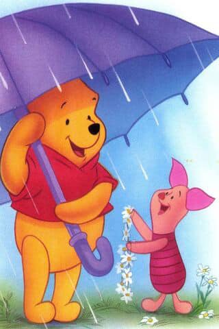 Ảnh hoạt hình gấu Pooh che mưa.