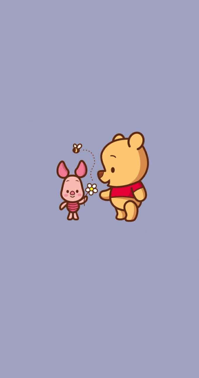 Hình vẽ gấu pooh được tặng đóa hoa nhỏ.