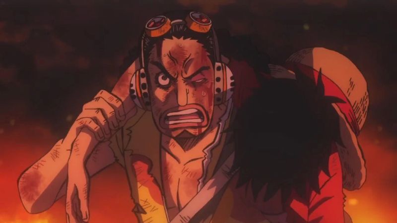 Hình ảnh Usopp cứu Luffy thoát khỏi biển lửa.