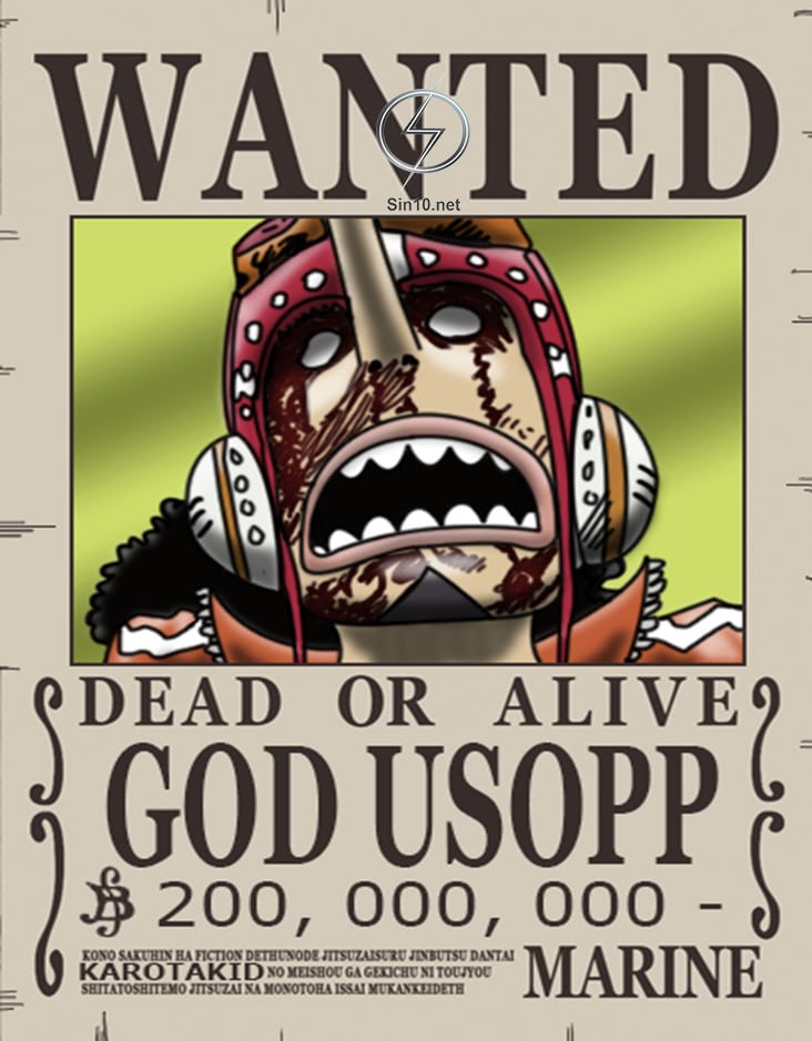 Hình ảnh lệnh truy nã God Usopp trong One Piece.