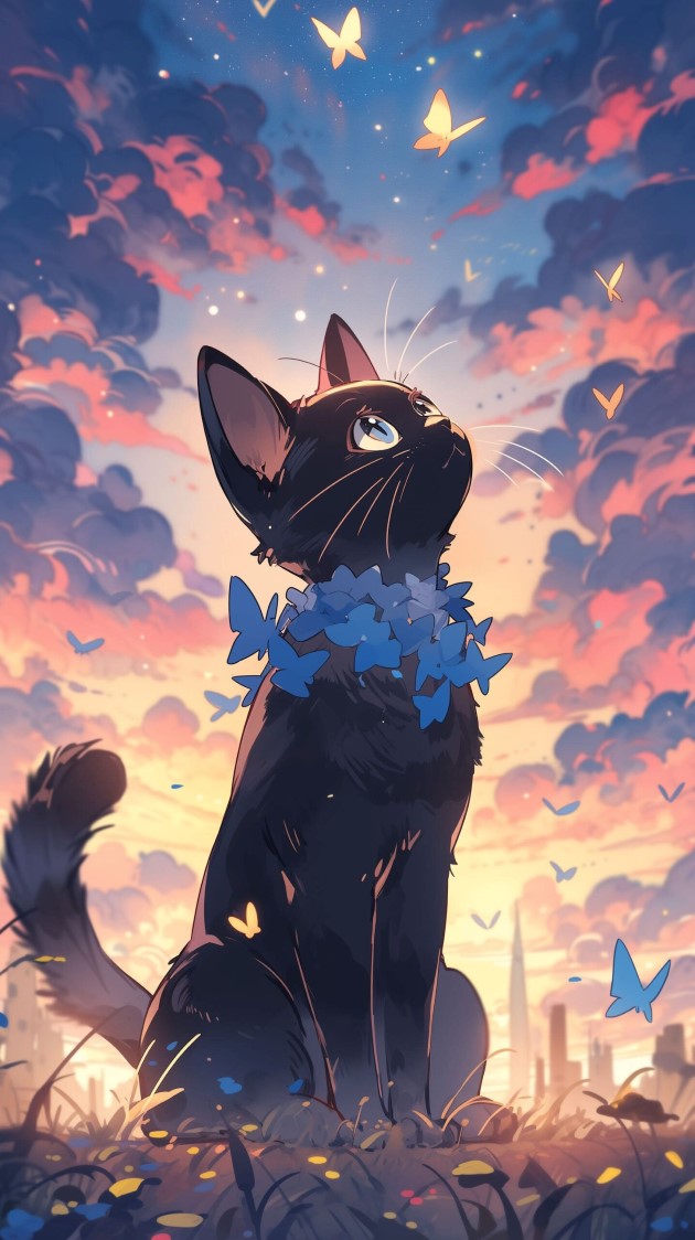 Avatar ảnh mèo đen anime cute, đáng yêu, ngộ nghĩnh siêu hot