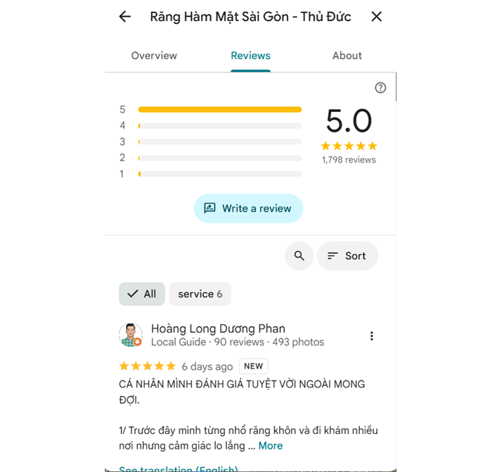 Review của khách hàng Răng Hàm Mặt Sài Gòn - Thủ Đức