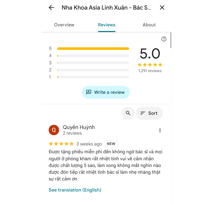 Review của khách hàng Nha Khoa Asia Linh Xuân - Thủ Đức