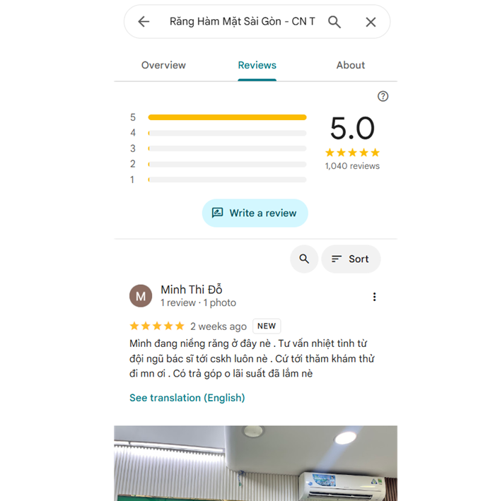Review của khách hàng Răng Hàm Mặt Sài Gòn - CN Tân Phú