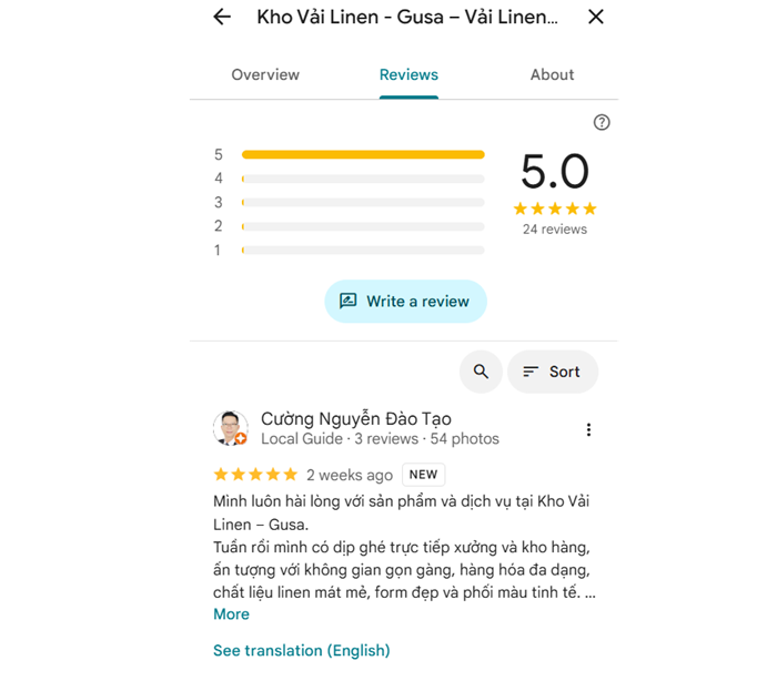Review của khách hàng Kho Vải GUSA