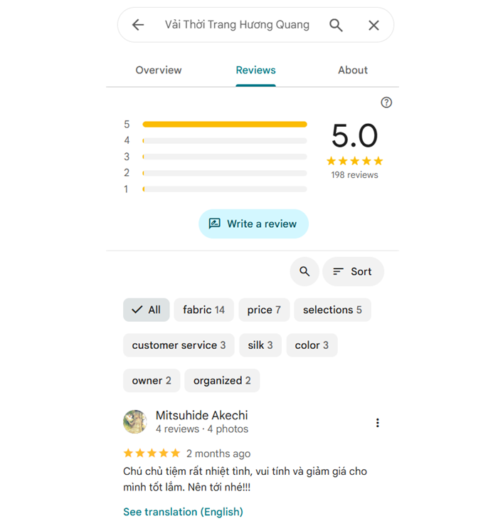 Review của khách hàng Thời Trang Hương Quang