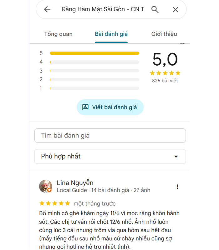 Khách hàng review về Bệnh viện Răng hàm mặt Sài Gòn CN Tân Bình