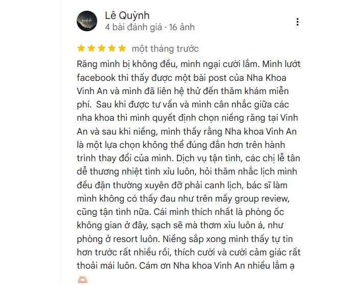 Review của khách hàng Nha khoa Vinh An