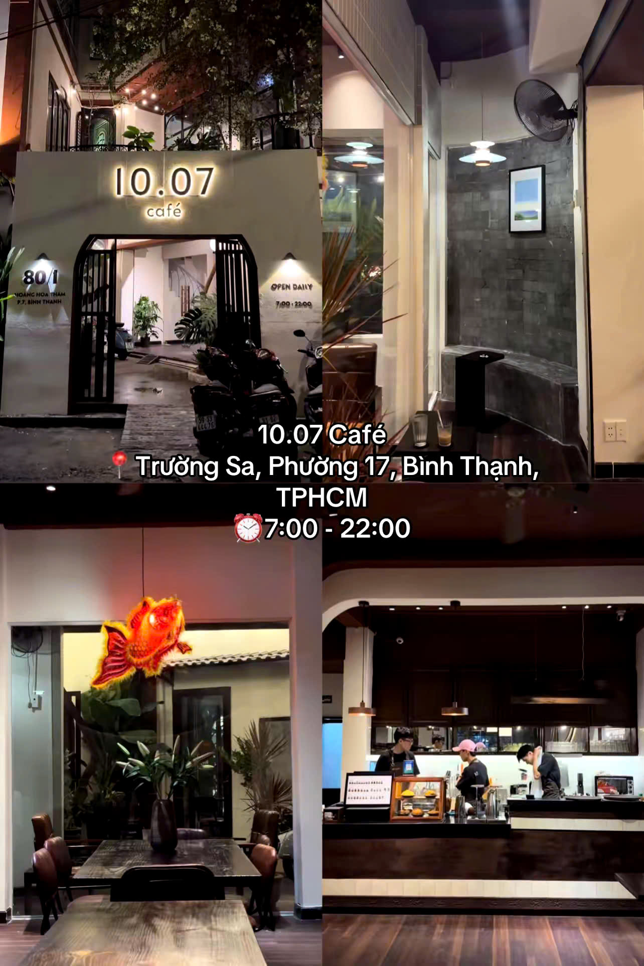 Không gian 10.07 Café nổi bật với thiết kế tối giản, ánh sáng tự nhiên và bầu không khí nhẹ nhàng, thích hợp để thư giãn hay trò chuyện cùng bạn bè