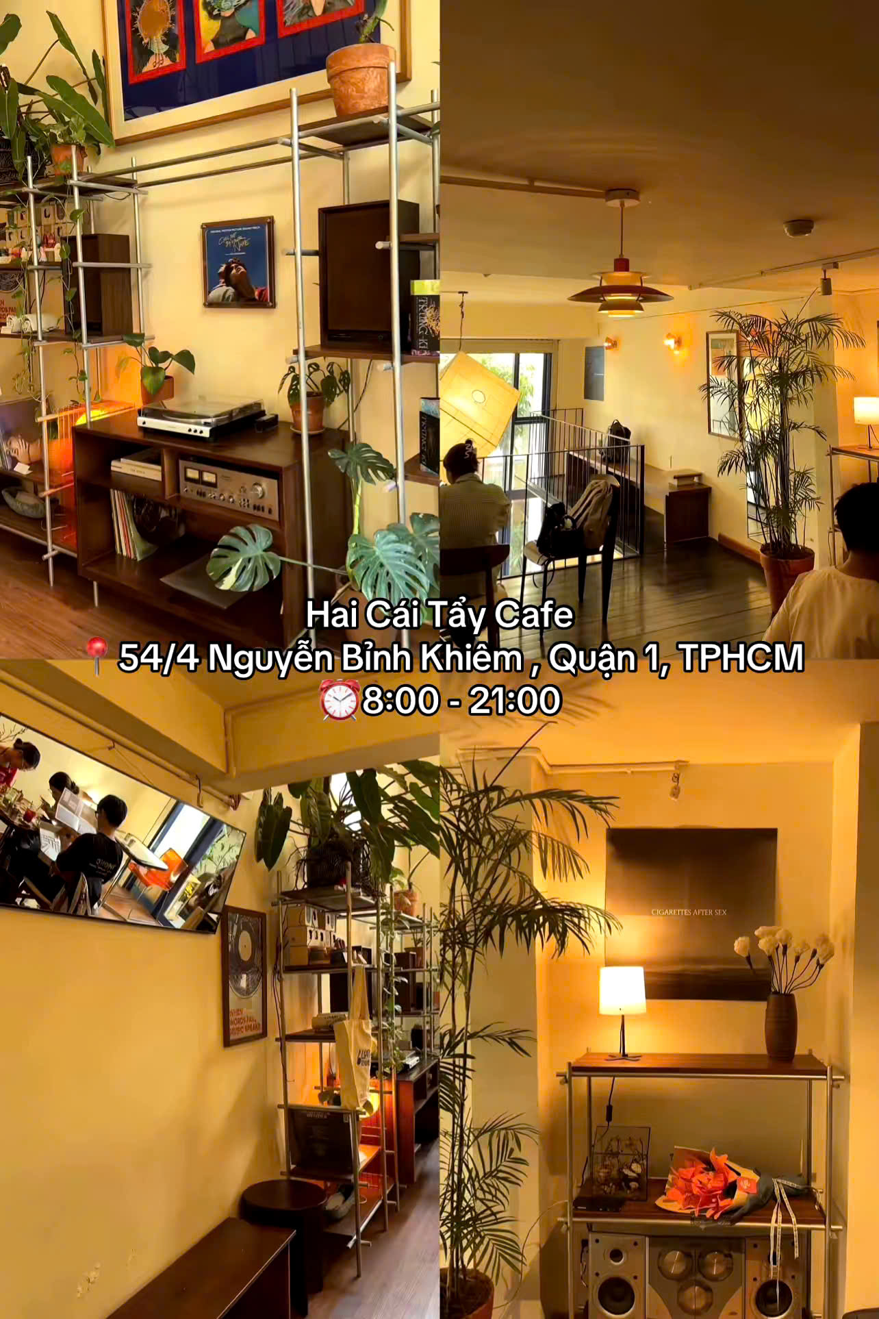 **Hai Cái Tẩy** là quán cà phê mang phong cách vintage hoài niệm, với không gian ấm áp và âm nhạc đĩa than đầy cảm xúc