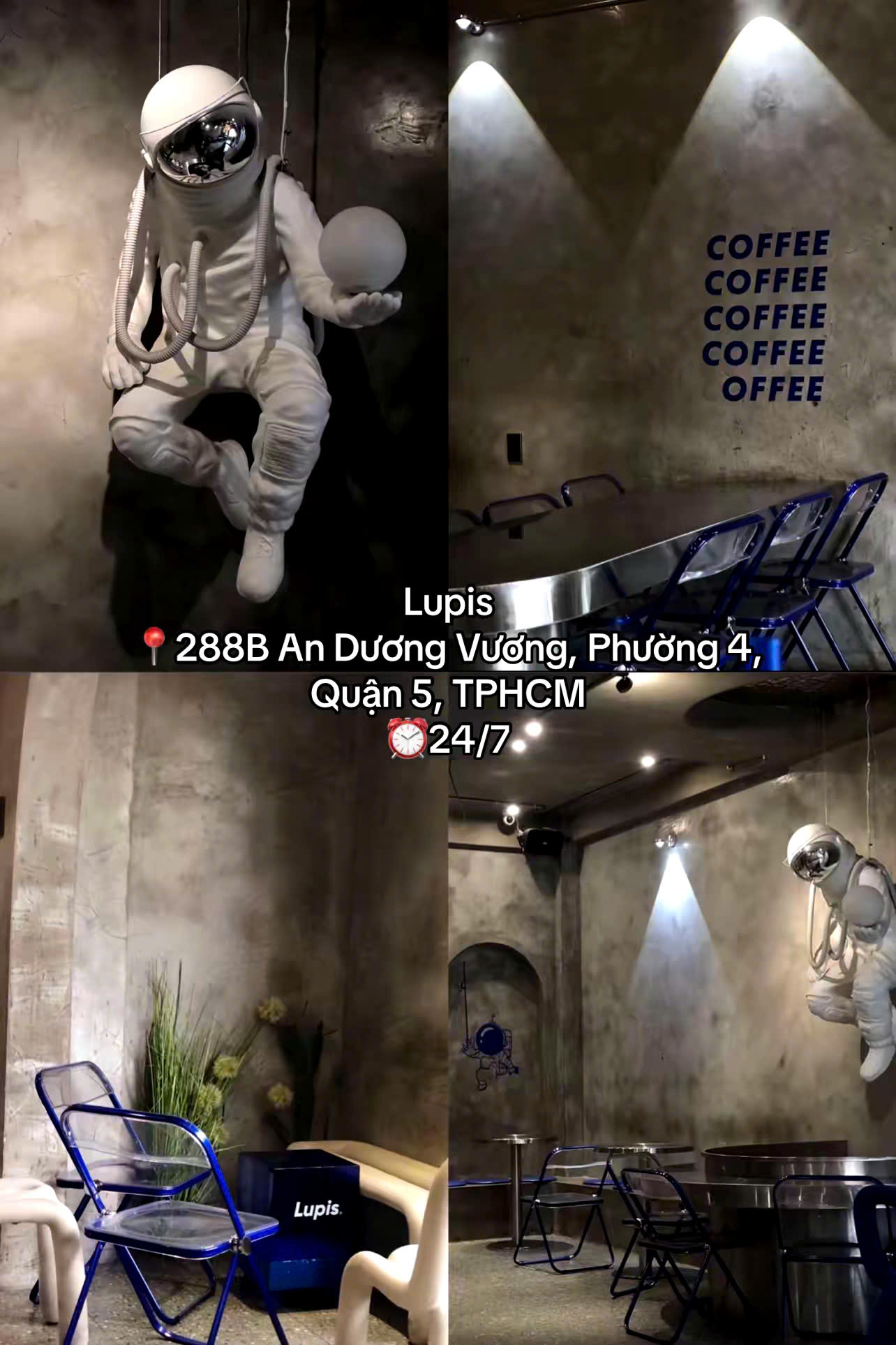 Không gian Lupis Coffee & Tea mang phong cách hiện đại và sáng tạo, lấy cảm hứng từ chủ đề vũ trụ với gam màu tinh tế và ánh sáng tự nhiên tràn ngập.