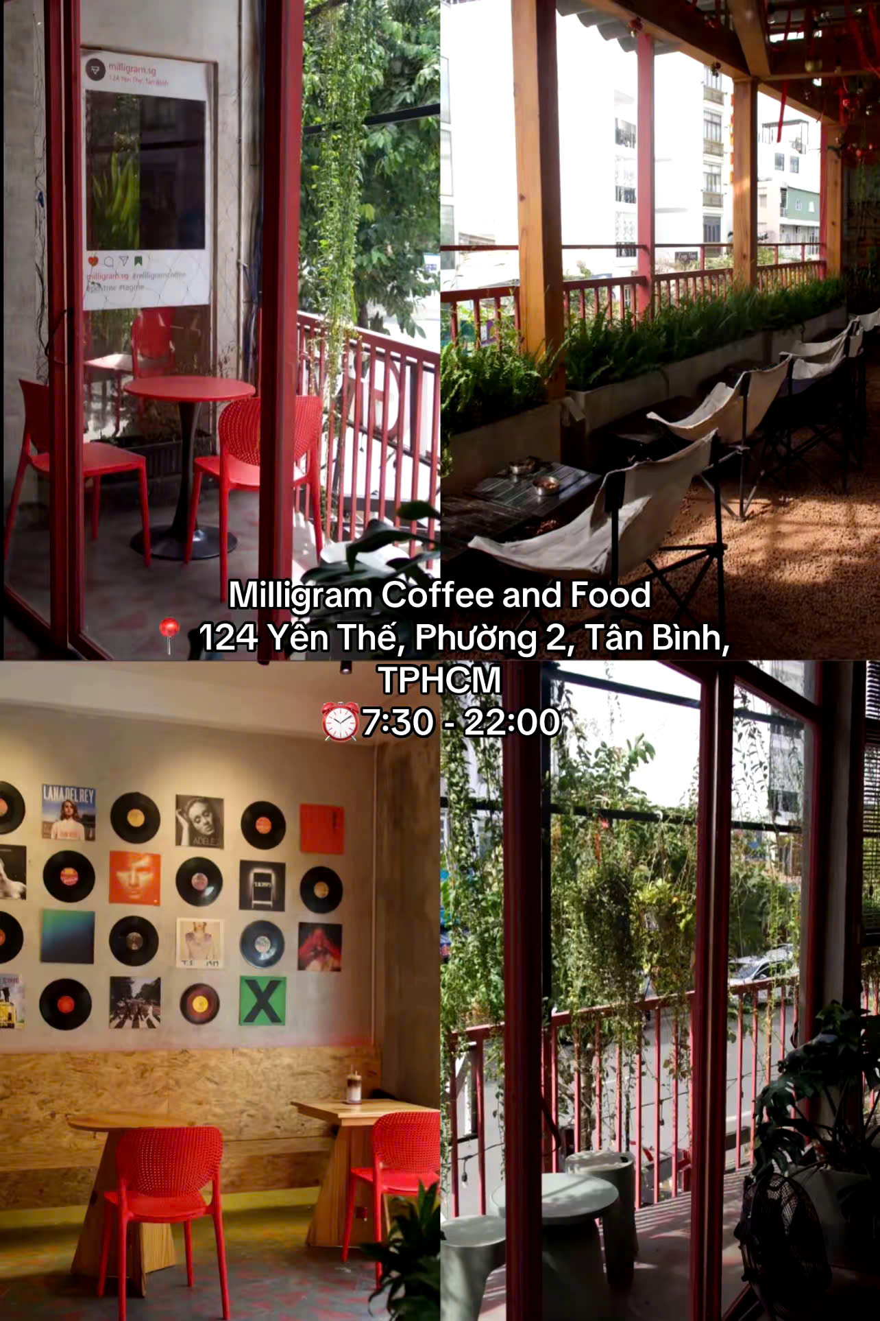 Milligram Coffee có không gian tối giản, sáng tự nhiên với view xanh mát và vibe hiện đại, dễ chịu