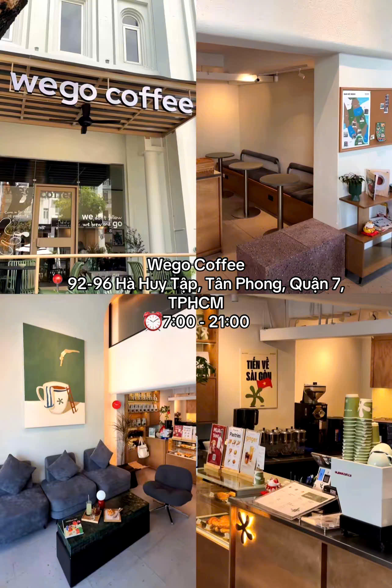 Không gian Wego Coffee tại Quận 7 với thiết kế hiện đại, thoáng đãng