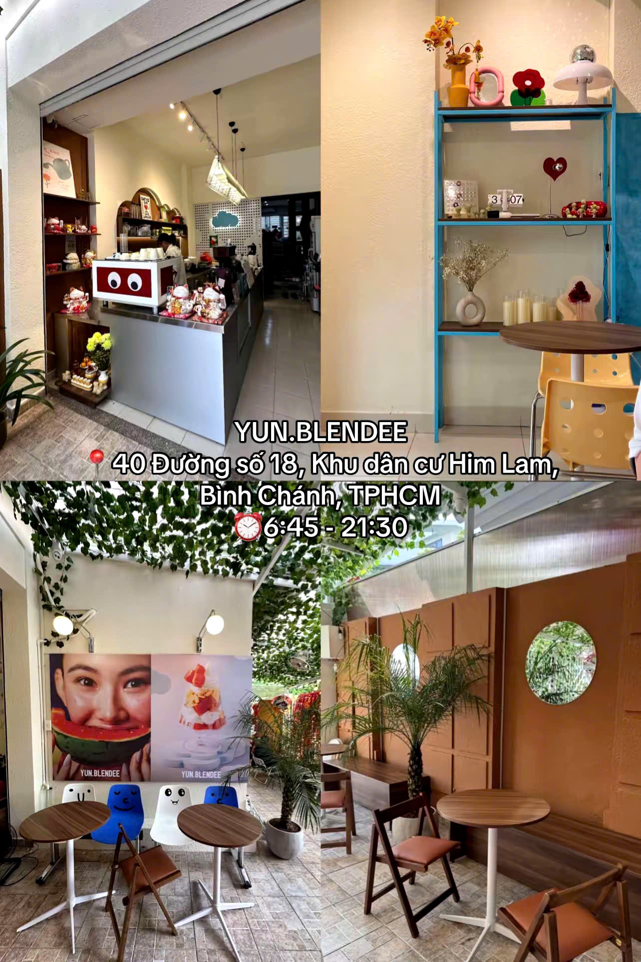 Không gian Yun Blendee thoáng đãng, trẻ trung với nhiều góc check-in xinh xắn, vừa để thư giãn vừa để lưu giữ kỷ niệm.