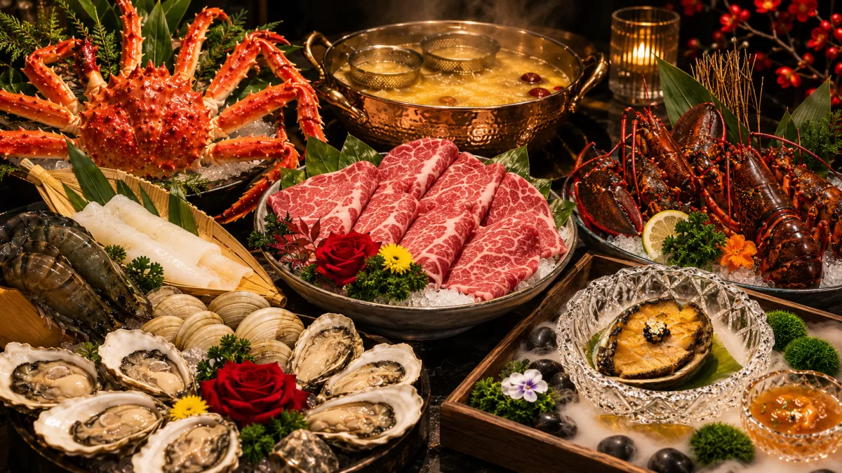 Wagyu A5 và hải sản trong set Teppanyaki Omakase tại The Gu